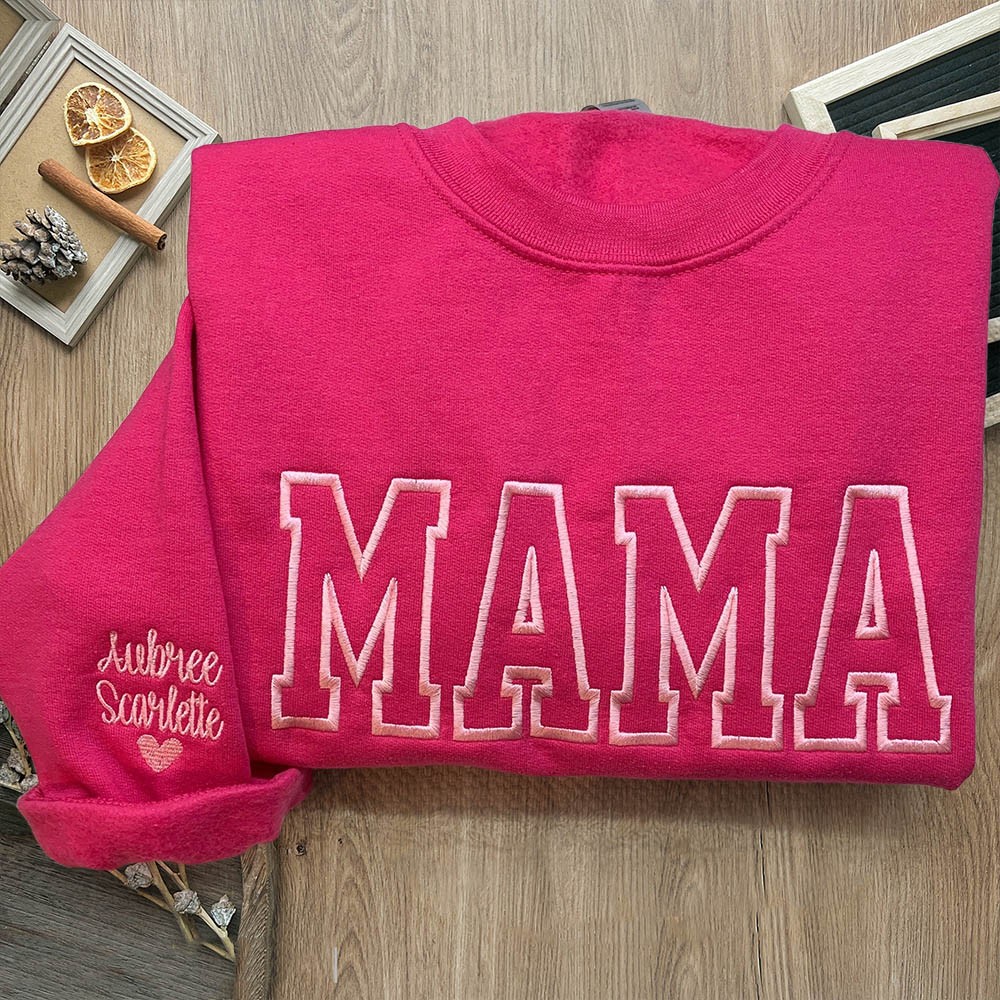 Custom Mama Embroidered Sweatshirt Hoodie Keepsake Gift For Mom Grandma Christmas Gift Ideas