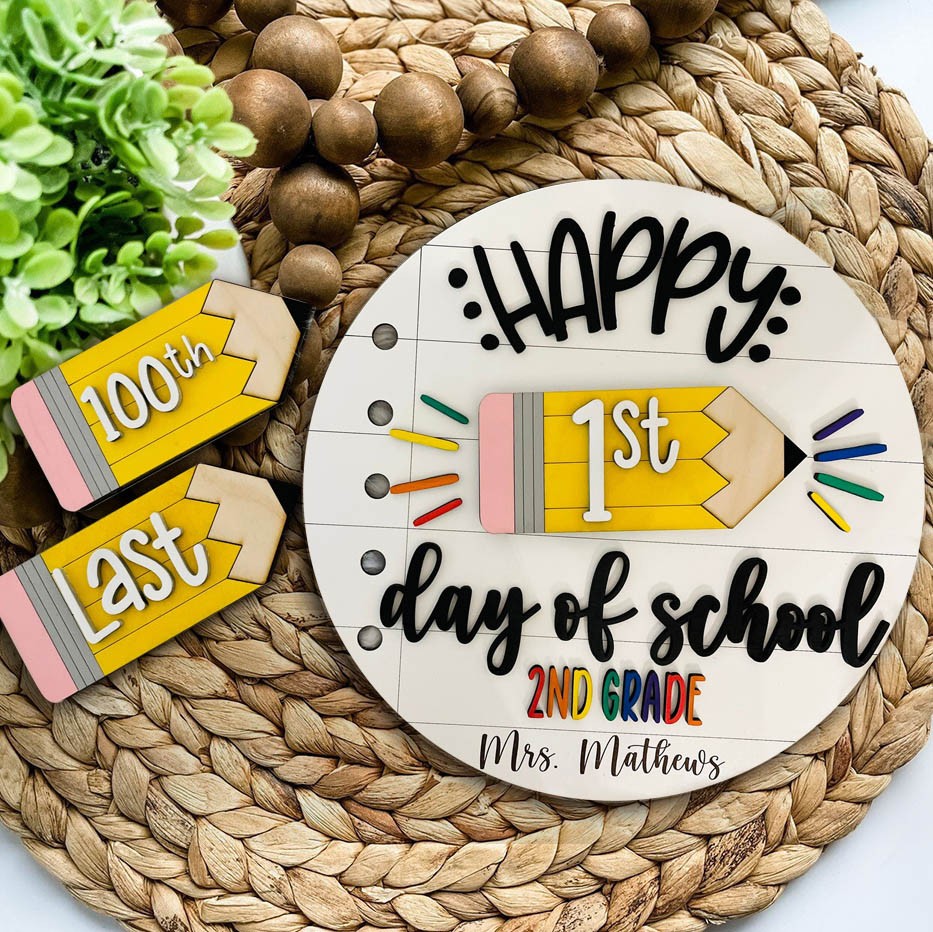 Personalized Interchangeable First Day of School Kit Sign With Grade Wooden Gifts For Kids Student Wood Gift Ideas