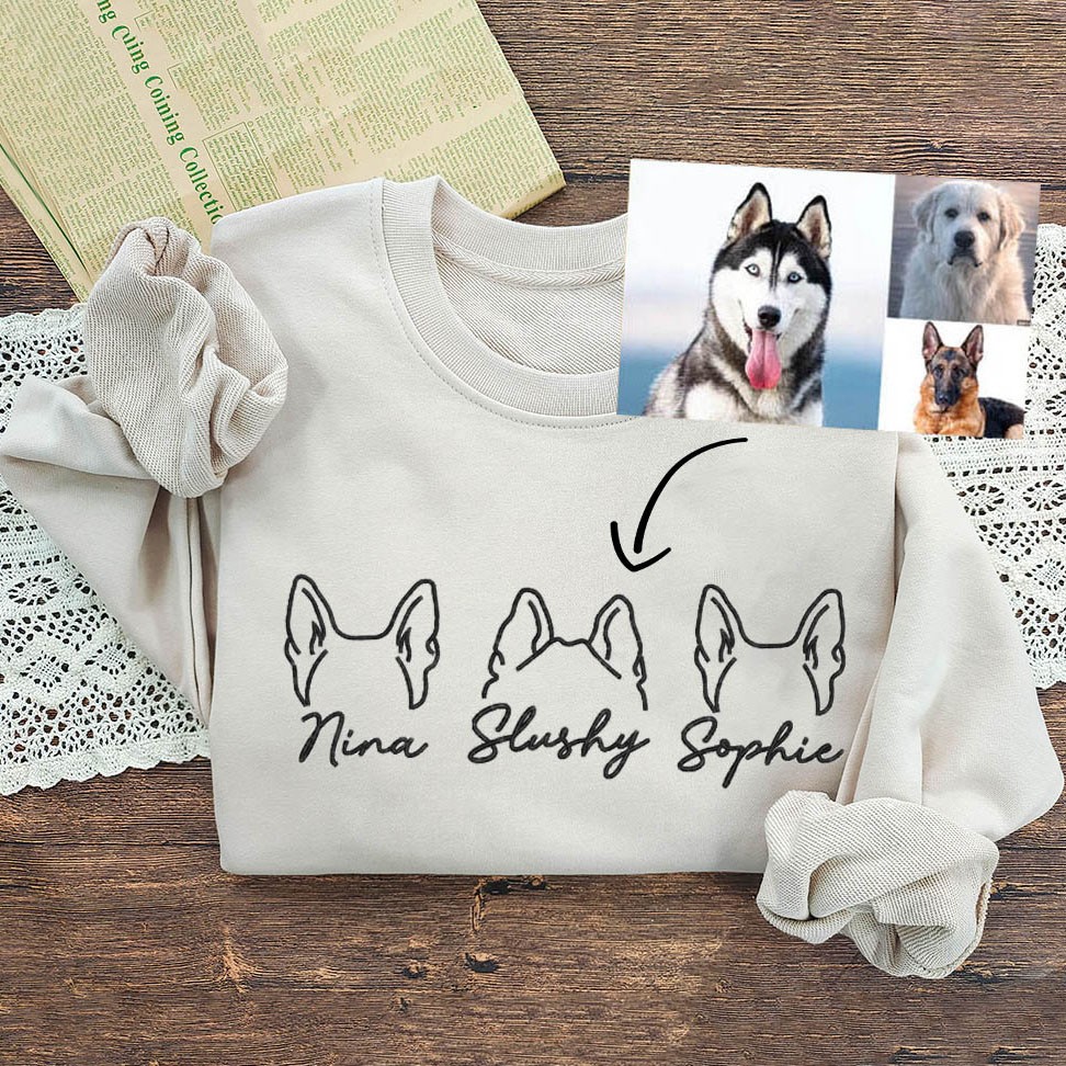 Custom Embroidered Dog Ears Outline Sweatshirt Hoodie Gifts For Pet Lover