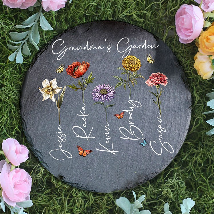 Custom Grandma's Garden Birth Flower Round Shape Plaque With Names Gift Ideas for Grandma Mom Mother's Day Gift