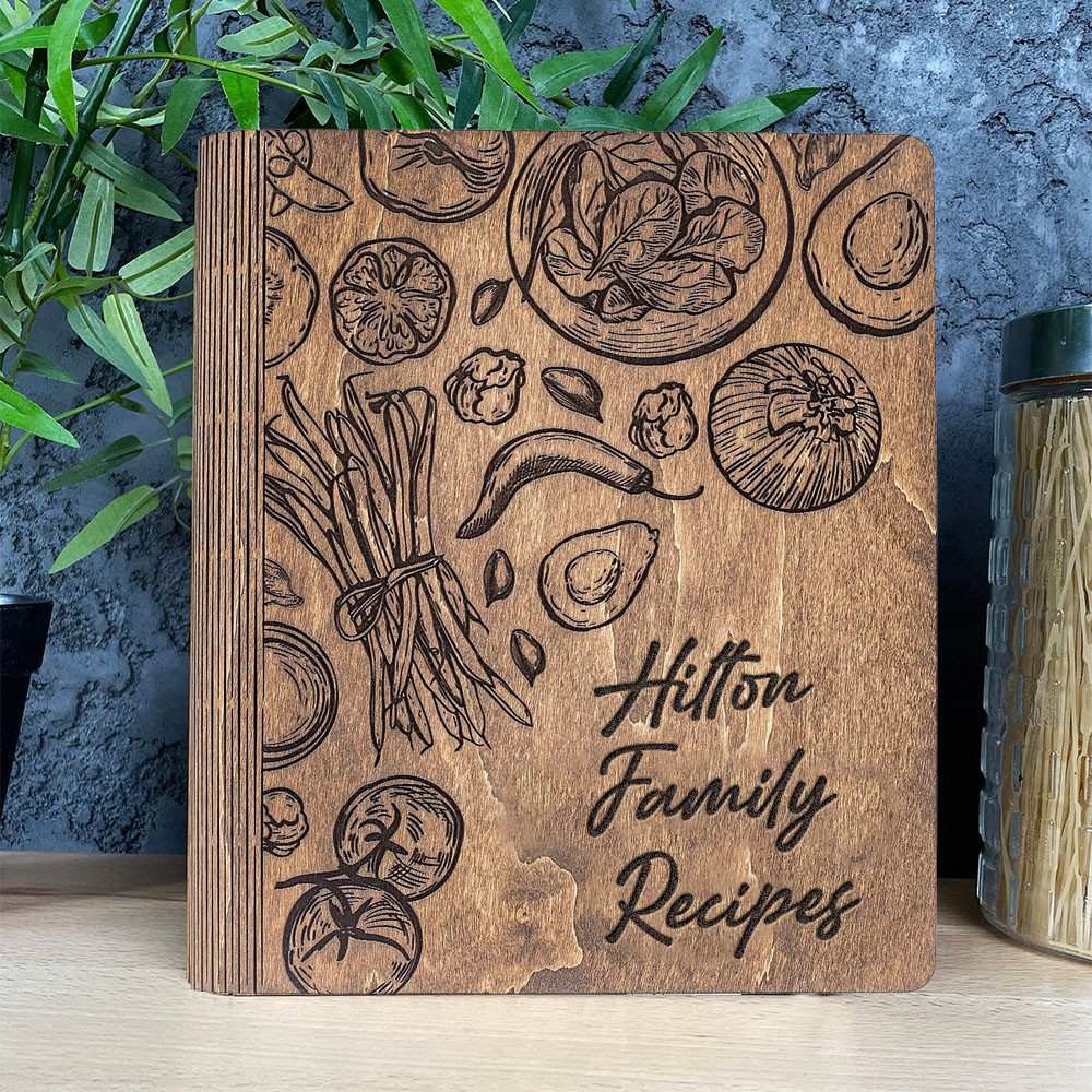 Family Recipe Book Blank Binder Wooden Custom Cookbook Keepsake Gifts for Her Christmas Gift for Mom