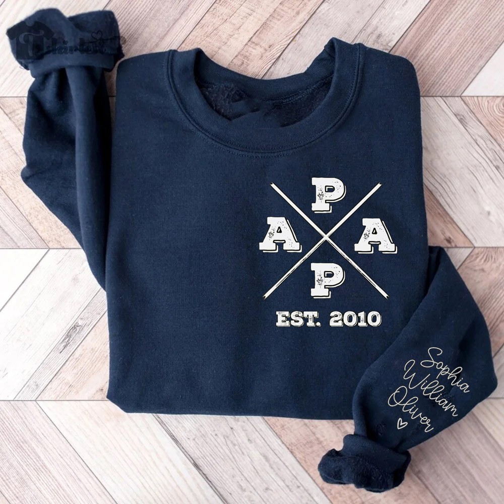 Personalized Papa Embroidered Sweatshirt Hoodie With Date Father's Day Gift Ideas