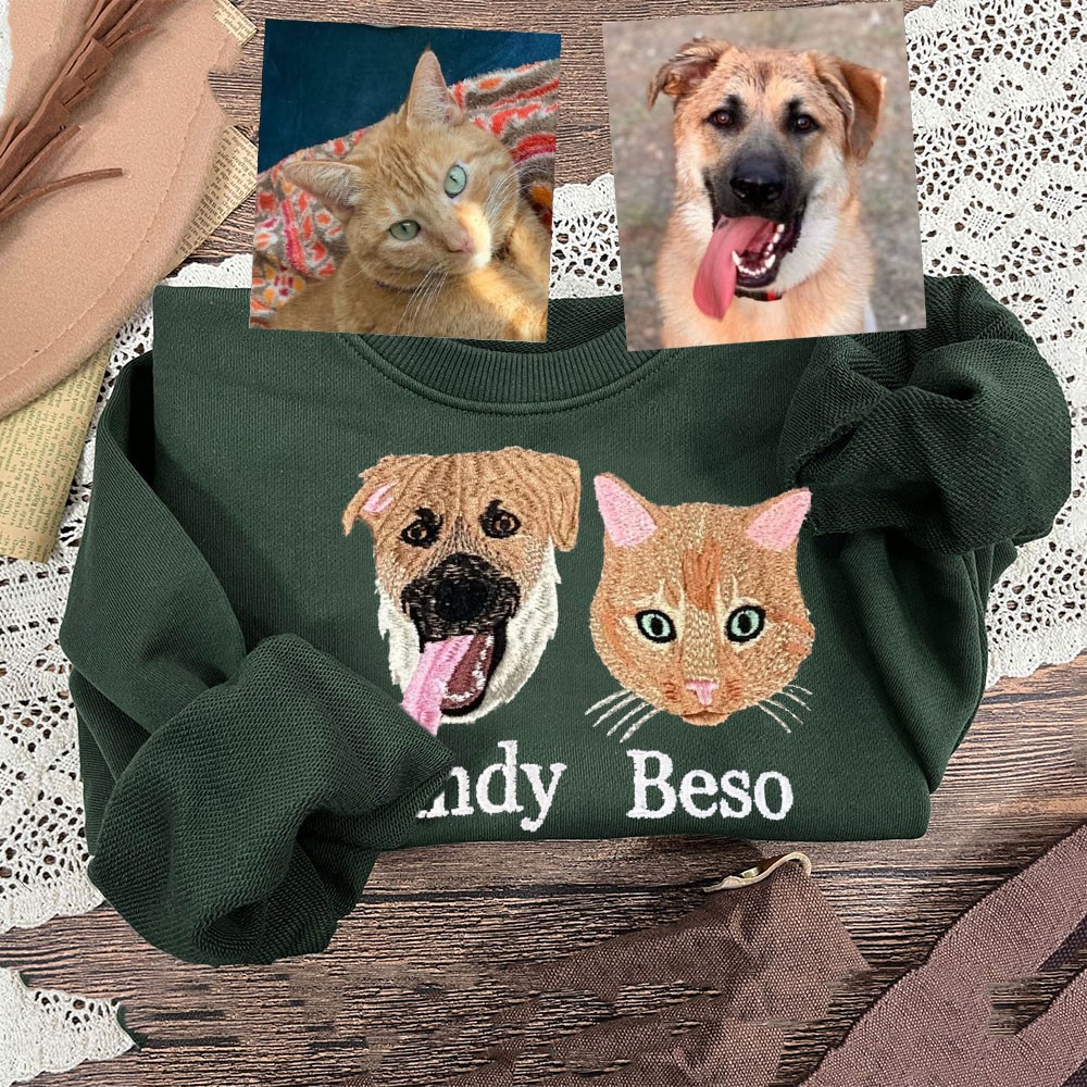 Personalized Embroidered Pet Face Sweatshirt Hoodie Unique Gifts for Pet Lover