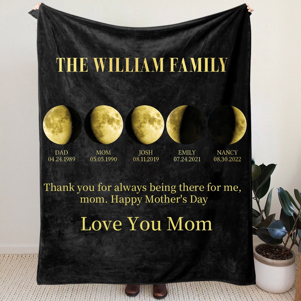 Personalized The William Family Moon Phase Blanket Family Gift For Mom Unique Mother's Day Gift Ideas