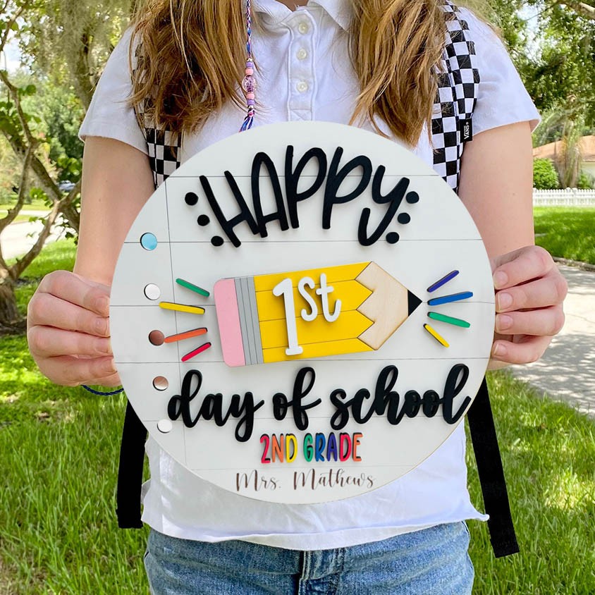 Custom First Day of School Wooden Sign With Grade Personalized First Day Photo Prop Meaningful Gifts For Kids