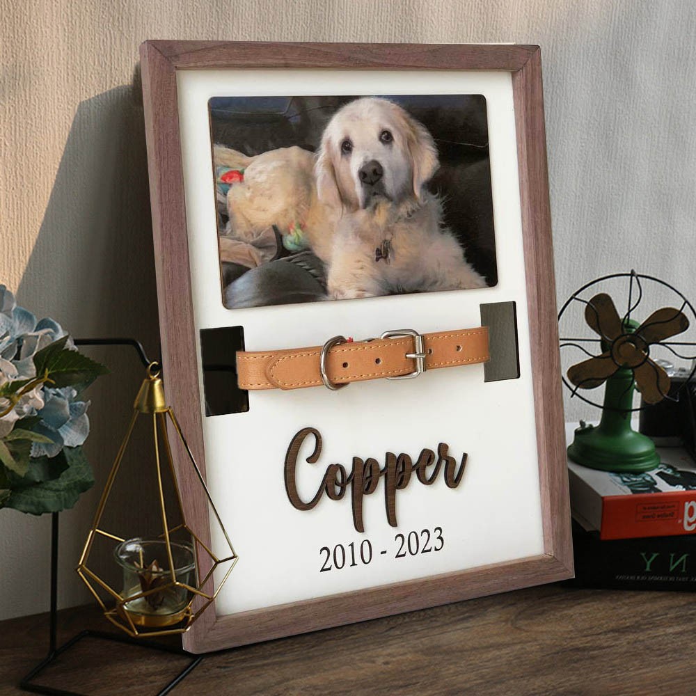 Custom Dog Memorial Wood Frame With Collar Holder Pet Loss Gift Keepsake Gift for Pet Lovers