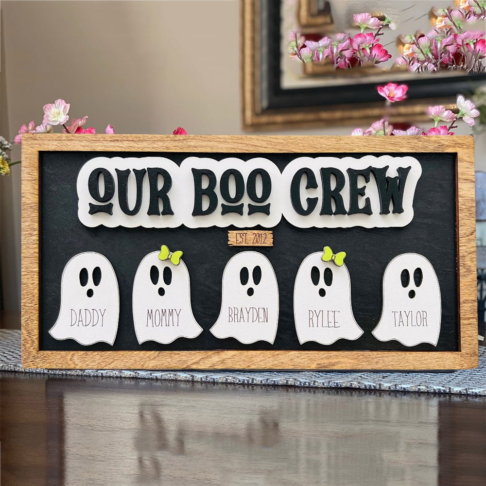 Personalized Our Boo Crew Ghost Family Sign with Names Halloween Gift Ideas