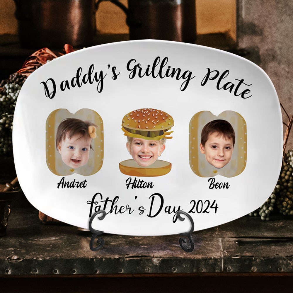 Personalized Art Print Photo Daddy's Grilling Plate with Kids Names Keepsake Father's Day Gift