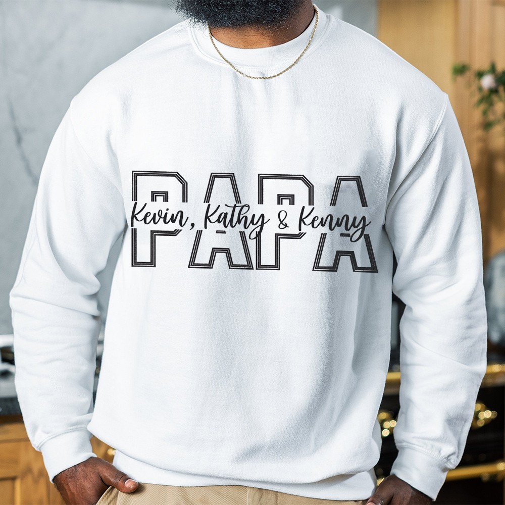 Personalized Papa With Kids Name Embroidered Sweatshirt T-shirt Hoodie Unique Father's Day Gift Ideas