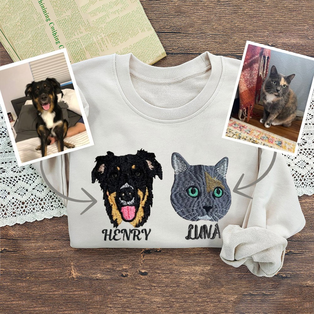 Custom Embroidered Pet Photo Portrait Sweatshirt Hoodie Gifts for Pet Lover