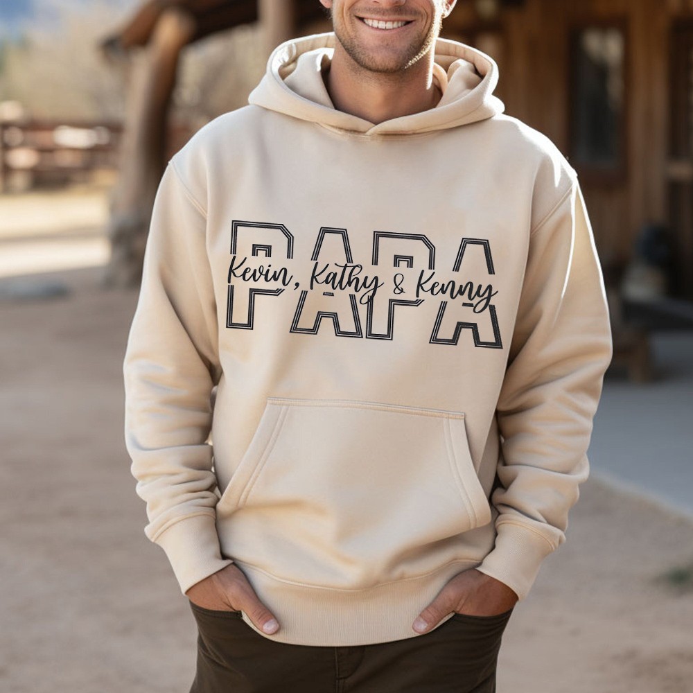 Custom Papa Pattern With Kids Name Embroidered Hoodie Sweatshirt T-shirt Father's Day Gift Ideas