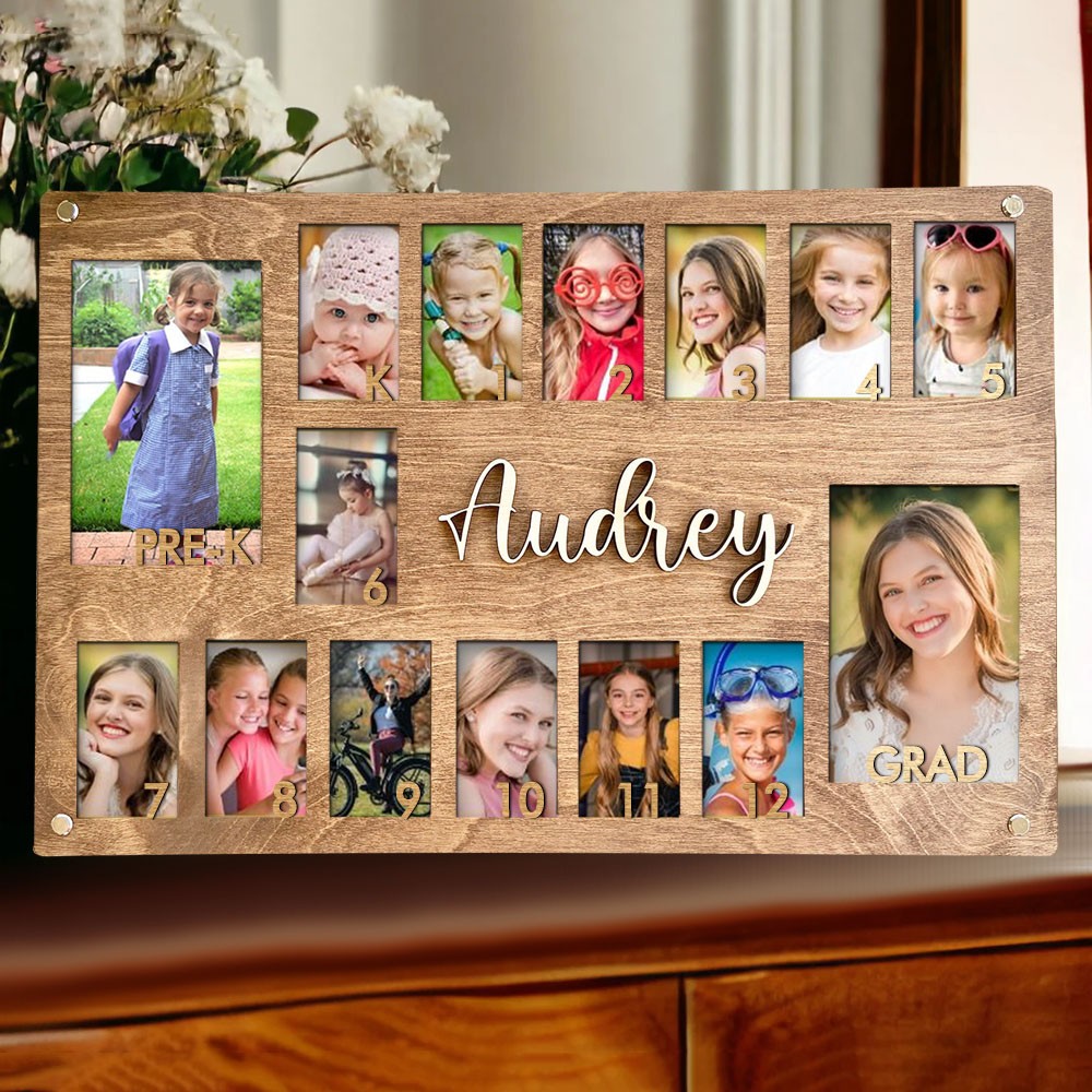 Personalized K-12 School Years Photo Frame Sign With Kid Name Unique Back to School Gifts