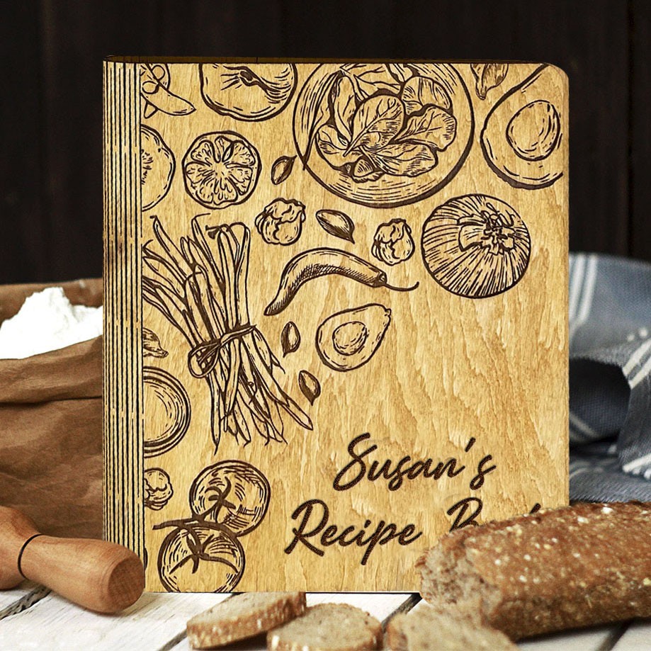 Wooden Recipe Book Blank Binder Personalized Gifts for Family Christmas Gift for Mom Grandma