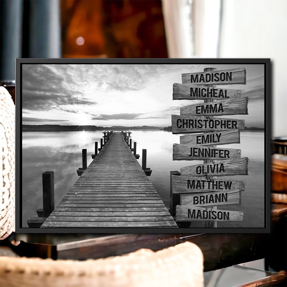 Personalized Sunset Lake Dock Family Street Frame Sign With Multi-Names Family Gift Ideas