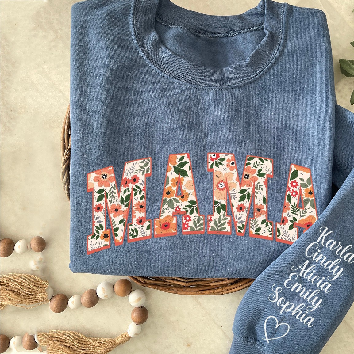 Personalized Mama Floral Embroidered Sweatshirt Hoodie Unique Gift For Mom Grandma Christmas Gift Ideas