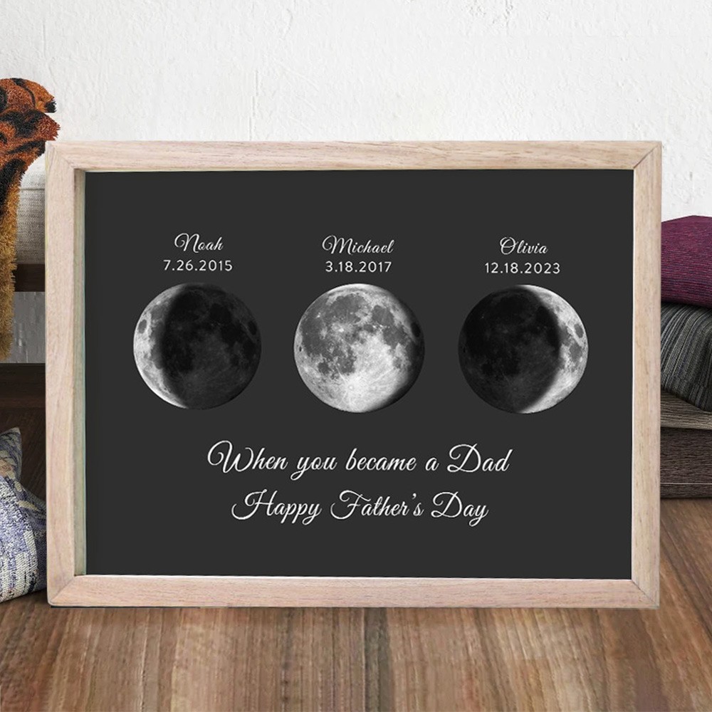 Personalized Moon Phase Frame Custom Wood Sign Family Gifts For Dad Father's Day Gift Ideas