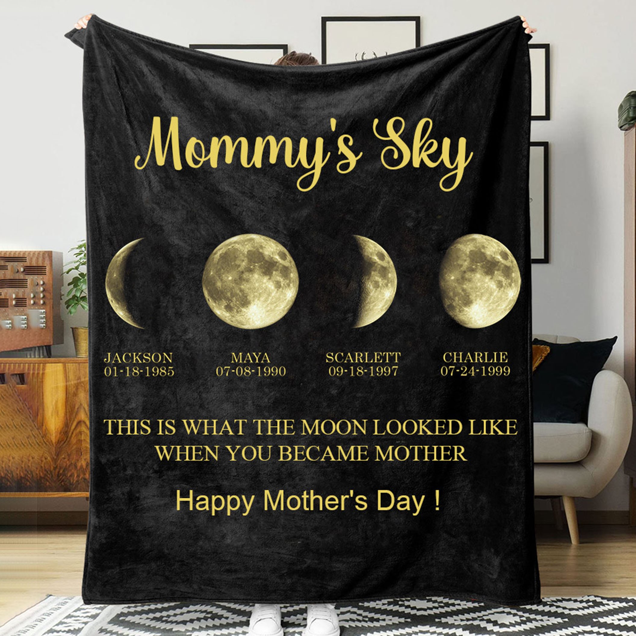 Custom Mommy's Sky Moon Phase Blanket Heartful Gift For Mom Best Mother's Day Gift Ideas