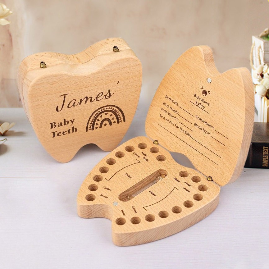 Personalized Engraved Wooden Baby Tooth Fairy Box Custom Keepsake Tooth Storage Box Baby Shower Gifts