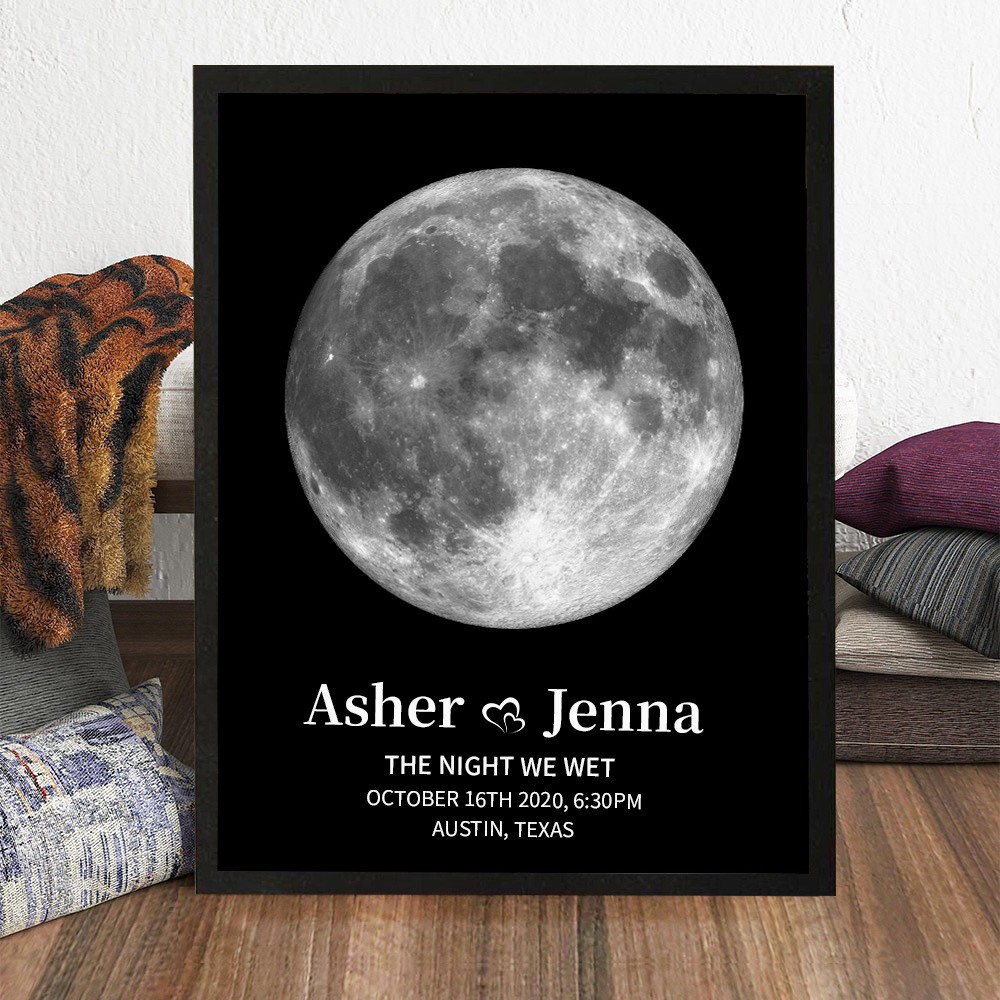 Custom Moon Phase Wood Photo Sign Unique Gift For Couple Anniversary Day Gift For Her