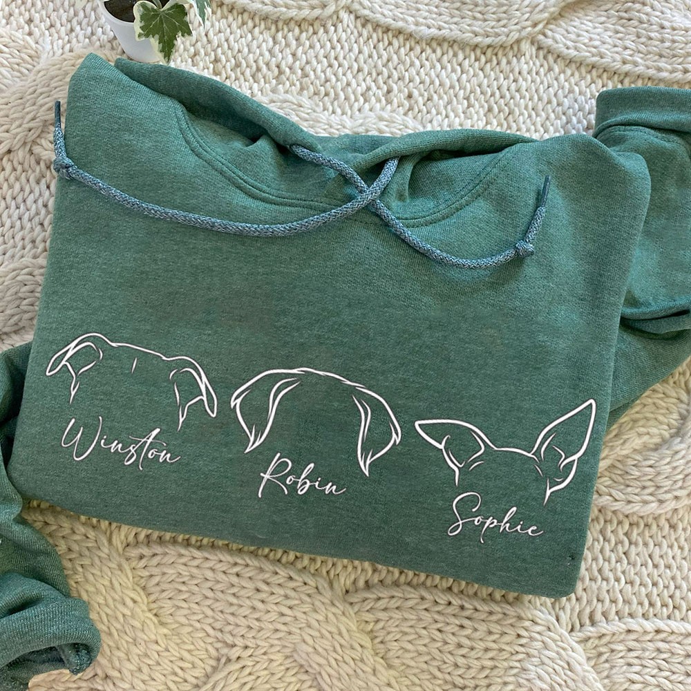 Custom Embroidered Dog Ears Outline Sweatshirt Hoodie Unique Gift for Pet Lover