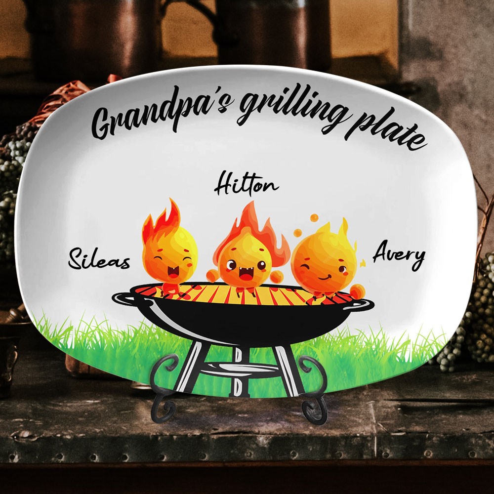 Personalized Grandpa's Grilling Plate With Grandkids Names Father's Day Gift Ideas