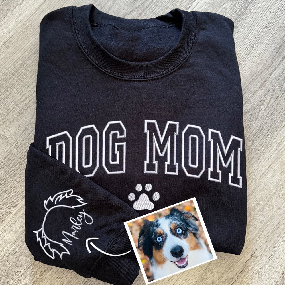 Custom Embroidered Dog Mom Sweatshirt Hoodie With Pet Ears Outline Perfect Gifts for Pet Lover