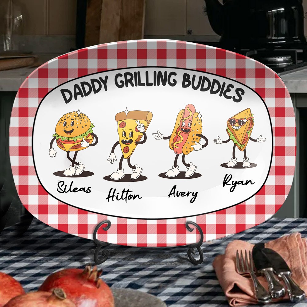 Custom Daddy's Grilling Buddies Personalized Plate With Kids Names Father's Day Gift Ideas