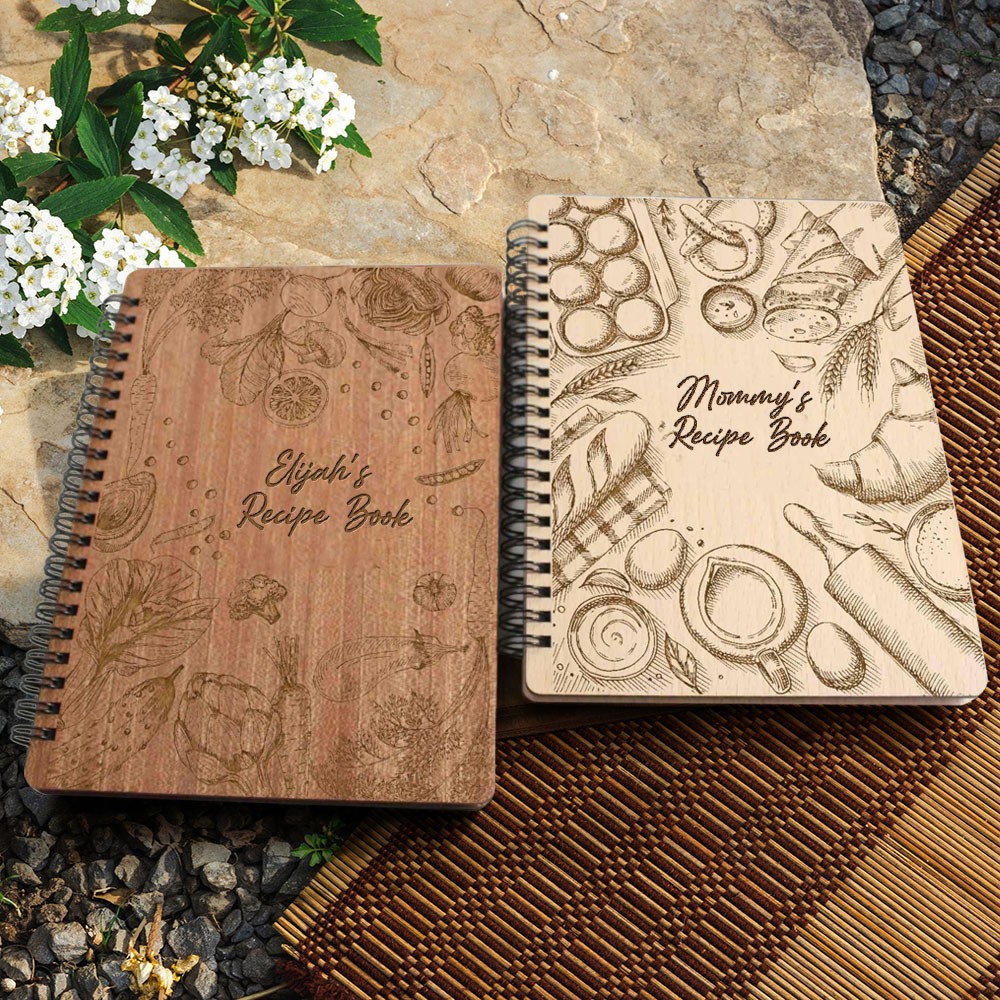 Personalized Wood Spiral Recipe Book Blank Binder for Mom Grandma Christmas Gift Ideas