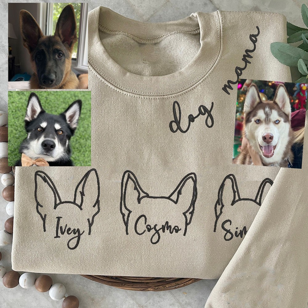 Custom Dog Mama Sweatshirt Hoodie with Dog Ear Embroidered Gift for Pet Lover