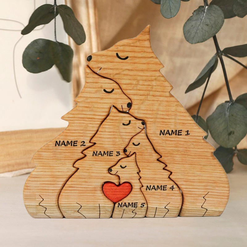 Personalized Anniversary Gift Names Wolf Family Wooden Puzzle