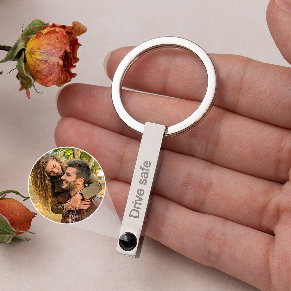 Personalized Bar Photo Projection Keychain With Picture Inside Valentine's Day Gifts for Boyfriend Husband