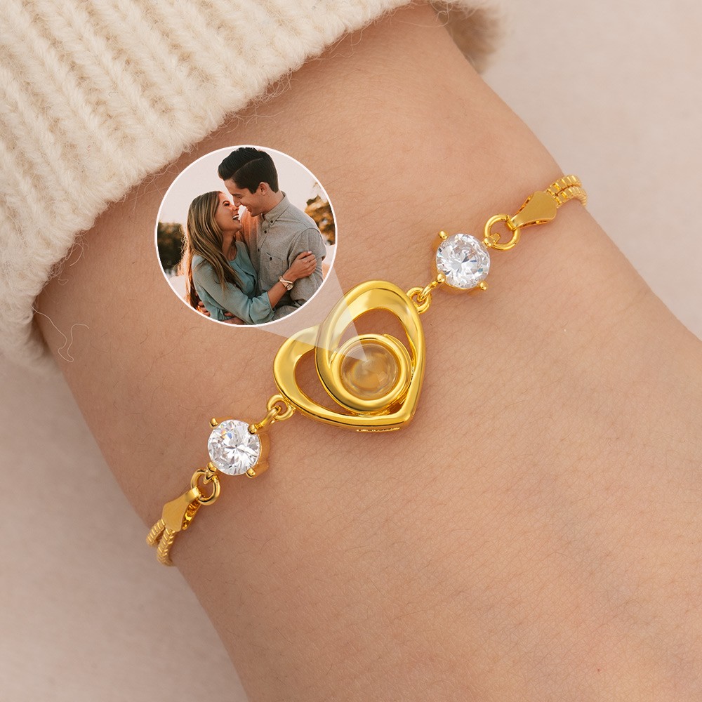 18K Gold Plated Personalized Photo Projection Bracelet Valentine's Day Gift for Her