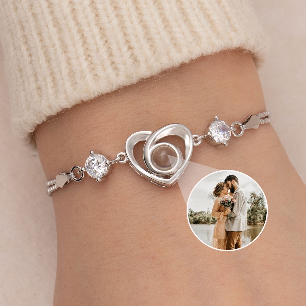 Personalized Silver Photo Projection Bracelet Valentine's Day Gift for Girlfriend