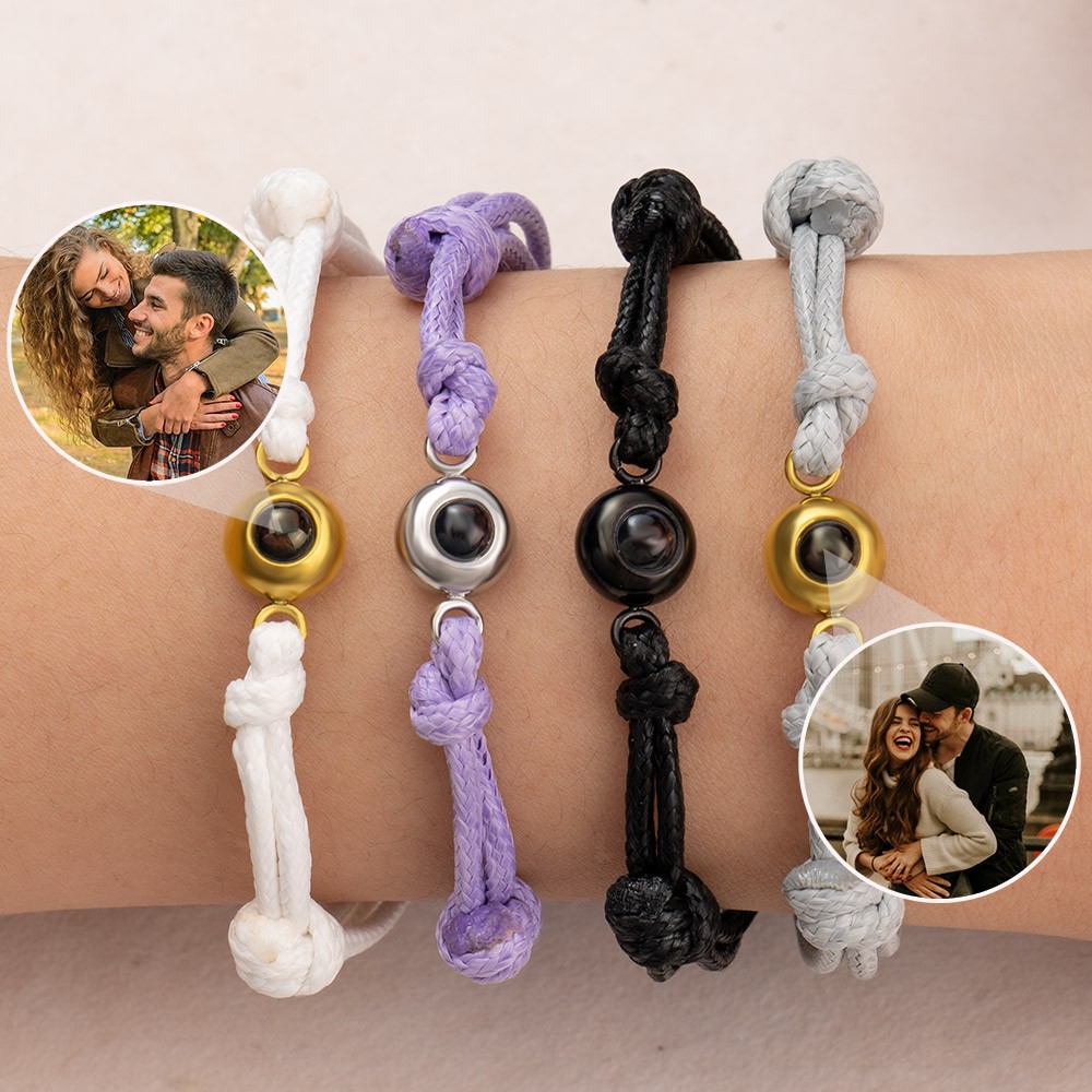 Personalized Rope Photo Projection Bracelet With Picture Inside Valentine's Day Gift Ideas For Couple