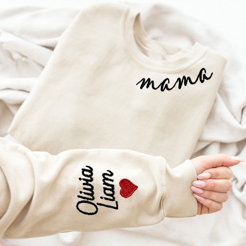 Personalized Mama Embroidered Sweatshirt Hoodie with kids Names Mother's Day Gift