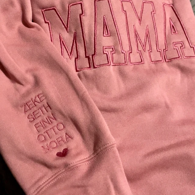 Personalized Embroidered Mama Sweatshirt Hoodie with kids Names On Sleeve Mother's Day Gift