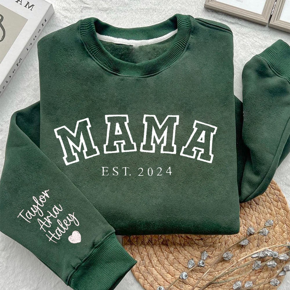 Personalized Mama Embroidered Sweatshirt Hoodie With Date Mother's Day Gift Ideas