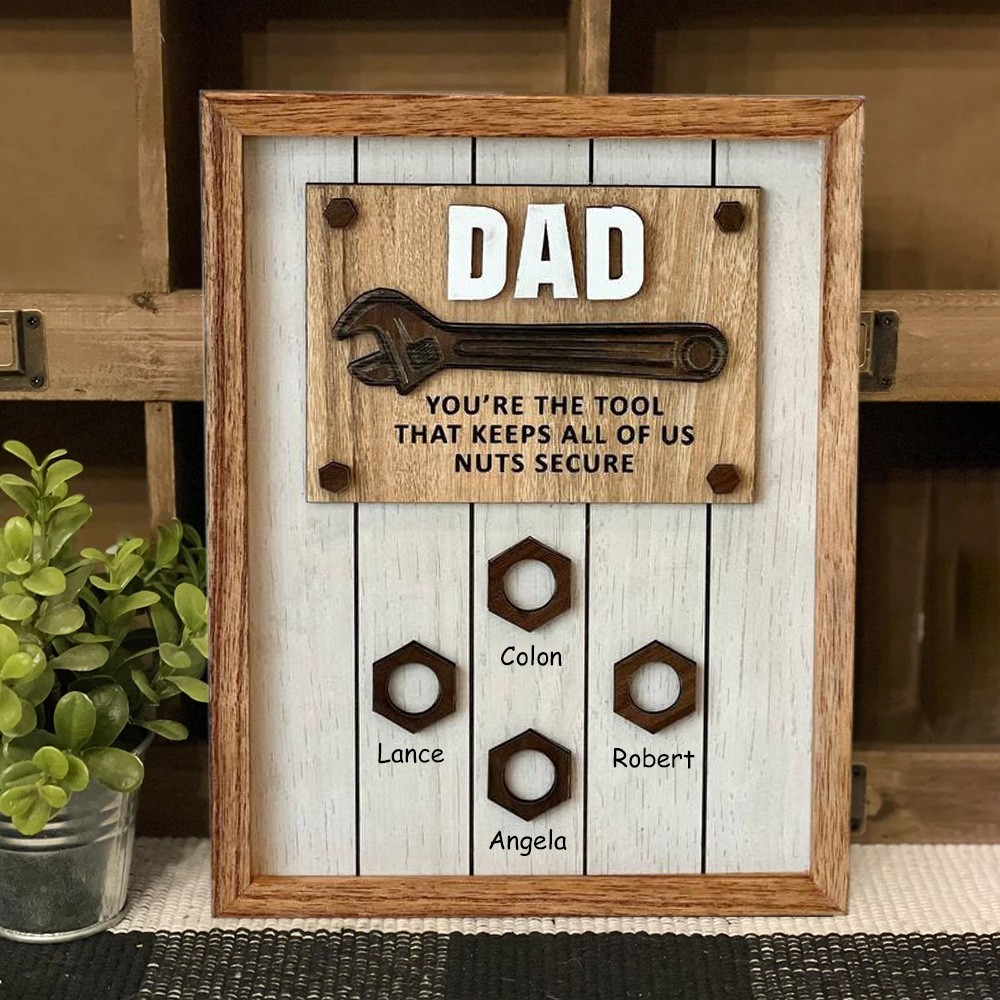 Personalized Dad Wooden Sign with Kids Name Father's Day Gift 