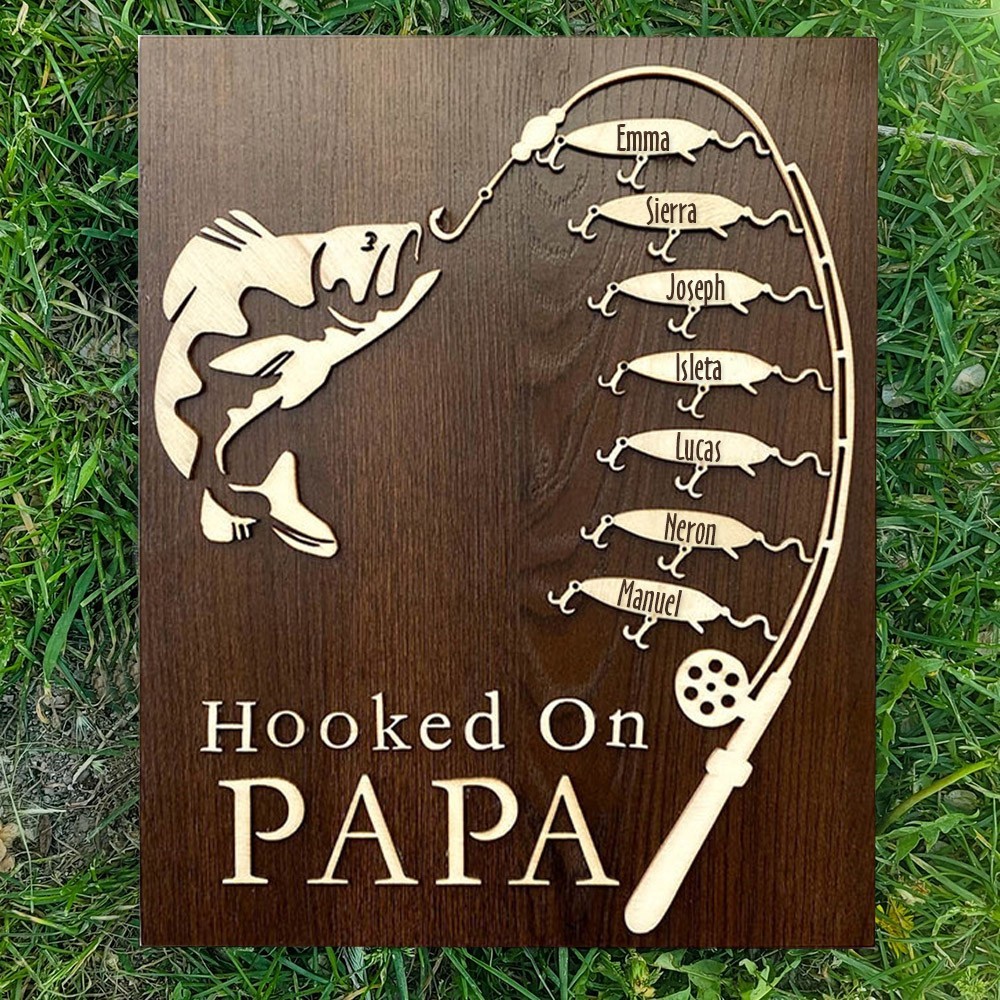 Personalized Hooked on Papa Wooden Sign Father's Day Gift