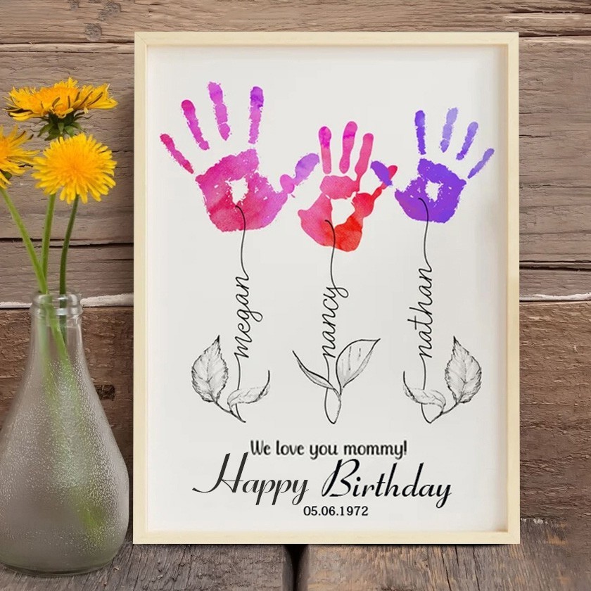 Personalized Birthday Handprint Flower Frame Keepsake Gift