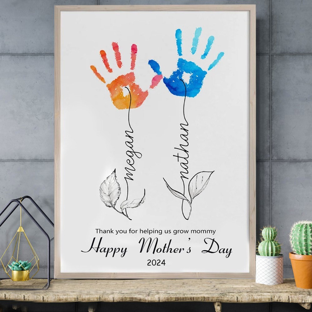 Personalized Handprint Flower Frame for Mom Grandma