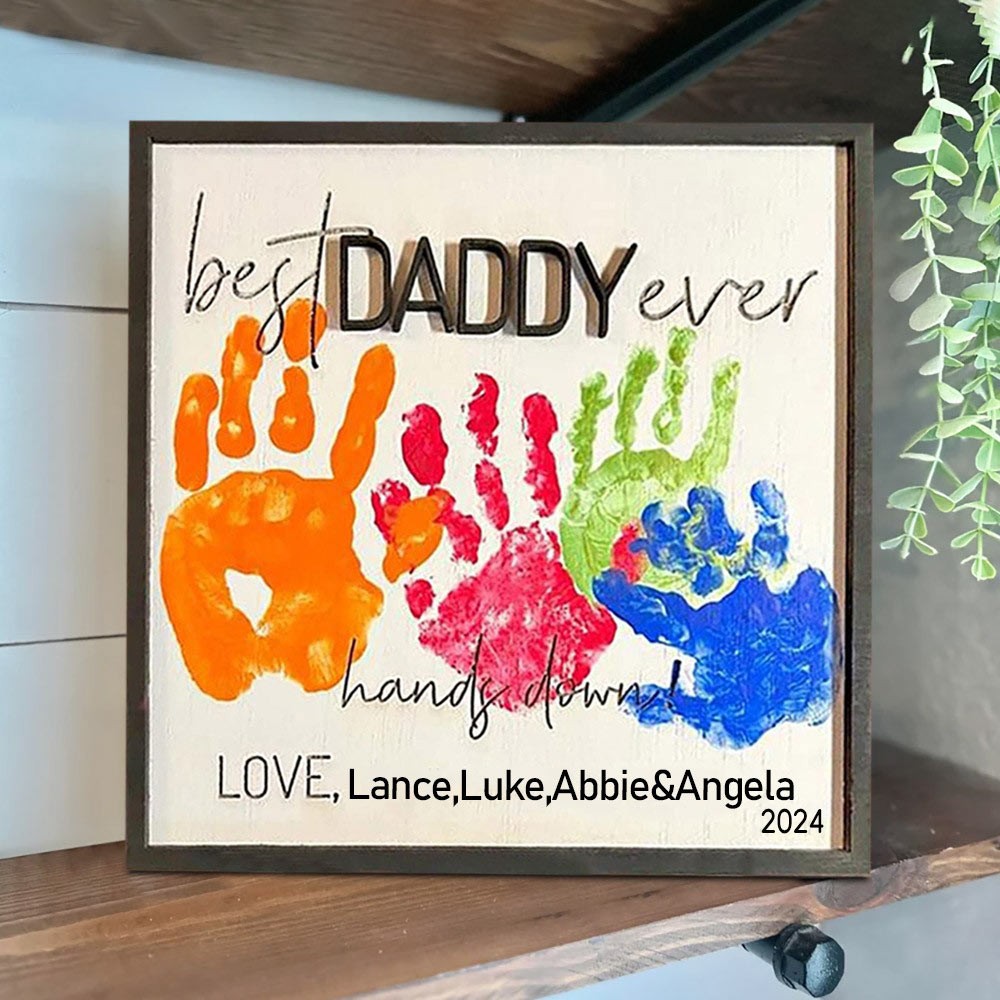 Personalized Best Daddy Ever Hands Down Handprint Frame Father's Day Gift 