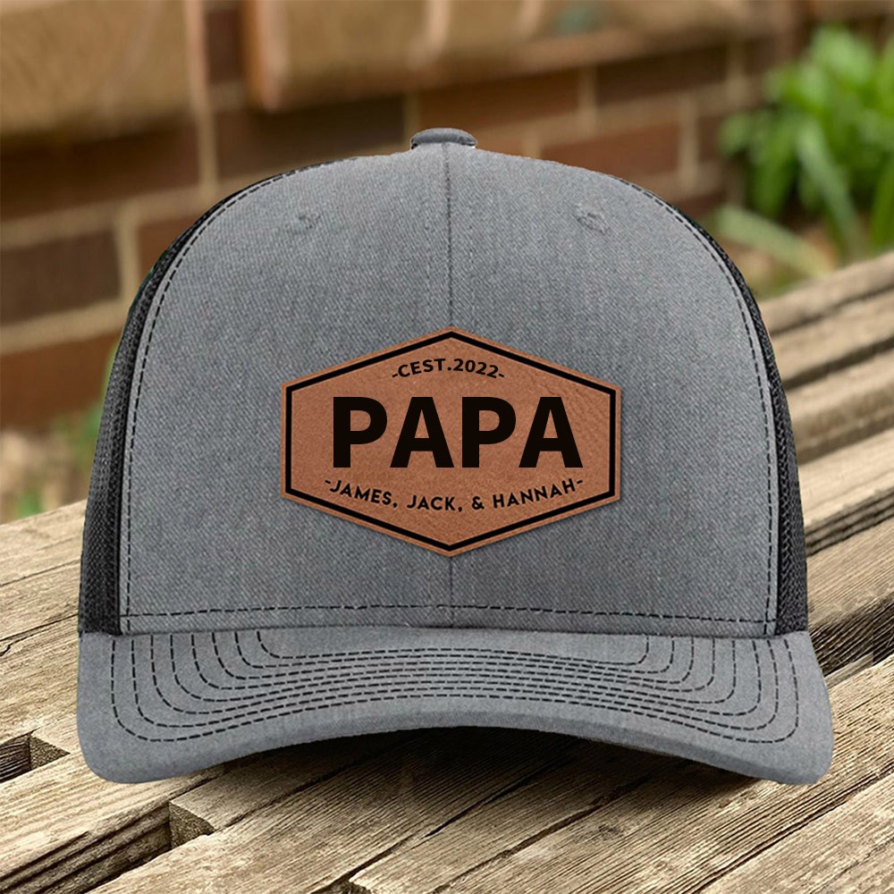 Benutzerdefinierte Papa-Hut-Snapback-Kappe aus echtem Leder mit Datum und neuen Geschenkideen für den neuen Papa