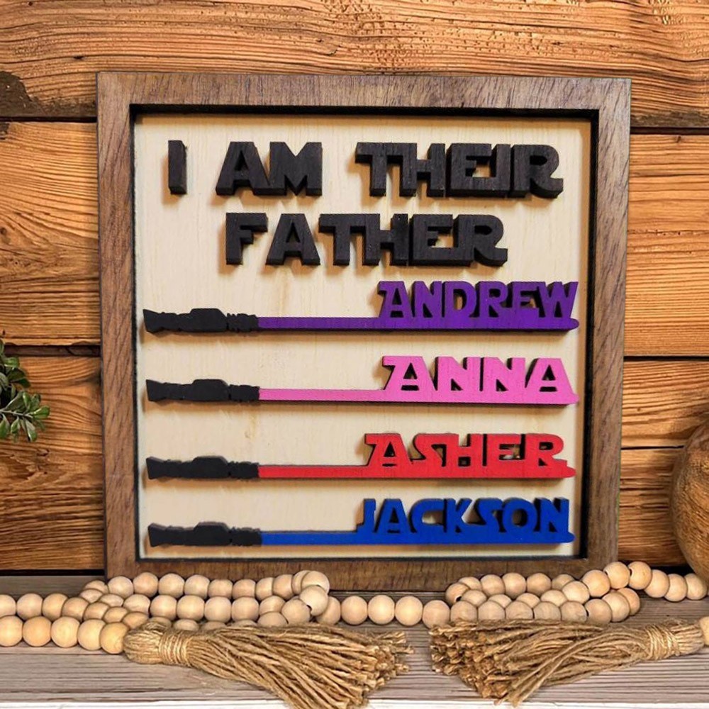 Personalized Wooden Lightsaber Sign with Kids Names for Dad