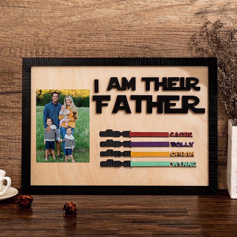 Personalized I Am Their Father Wooden Lightsaber Sign with Photo for Dad