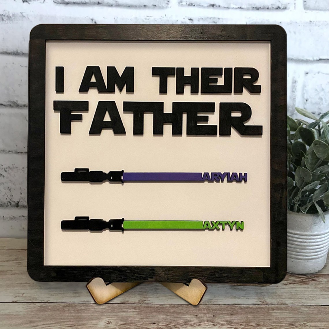 Personalized I Am Their Father Wooden Lightsaber Sign with Names Father's Day Gift