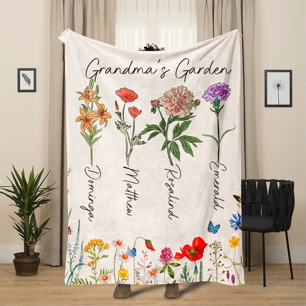 Personalized Birth Flower Blanket for Grandma