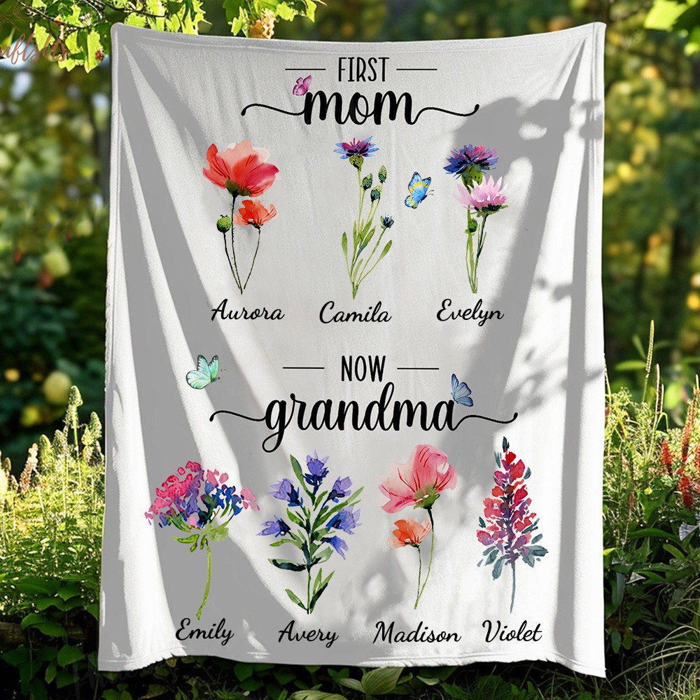 Personalized Birth Flower Blanket with Kids Names