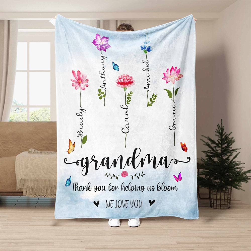 Personalized Birth Month Flower Blanket for Grandma 