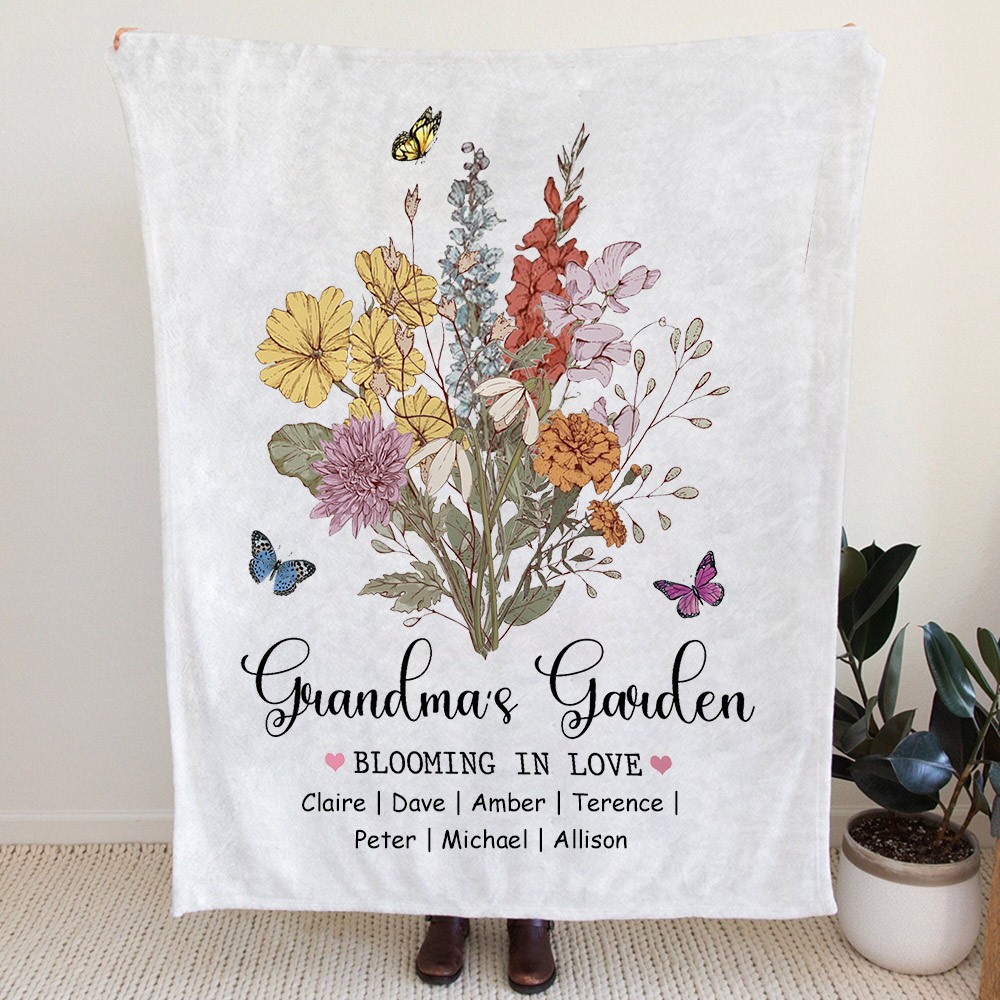 Personalized Birth Flower Bouquet Blanket for Grandma,Mom